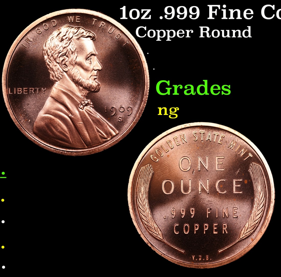 1oz .999 Fine Copper Bullion Round - Wheat Penny Style: 1oz .999 Fine Copper Bullion Round - Wheat Penny Style.