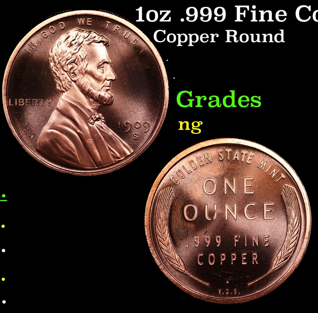 1oz .999 Fine Copper Bullion Round - Wheat Penny Style: 1oz .999 Fine Copper Bullion Round - Wheat Penny Style.