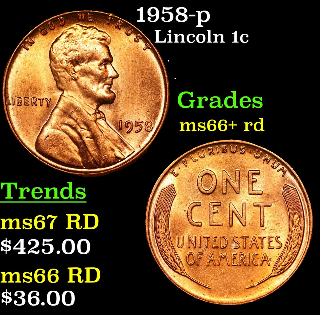 1958-p Lincoln Cent 1c Grades GEM++ RD: 1958-p Lincoln Cent 1c Grades GEM++ RD.