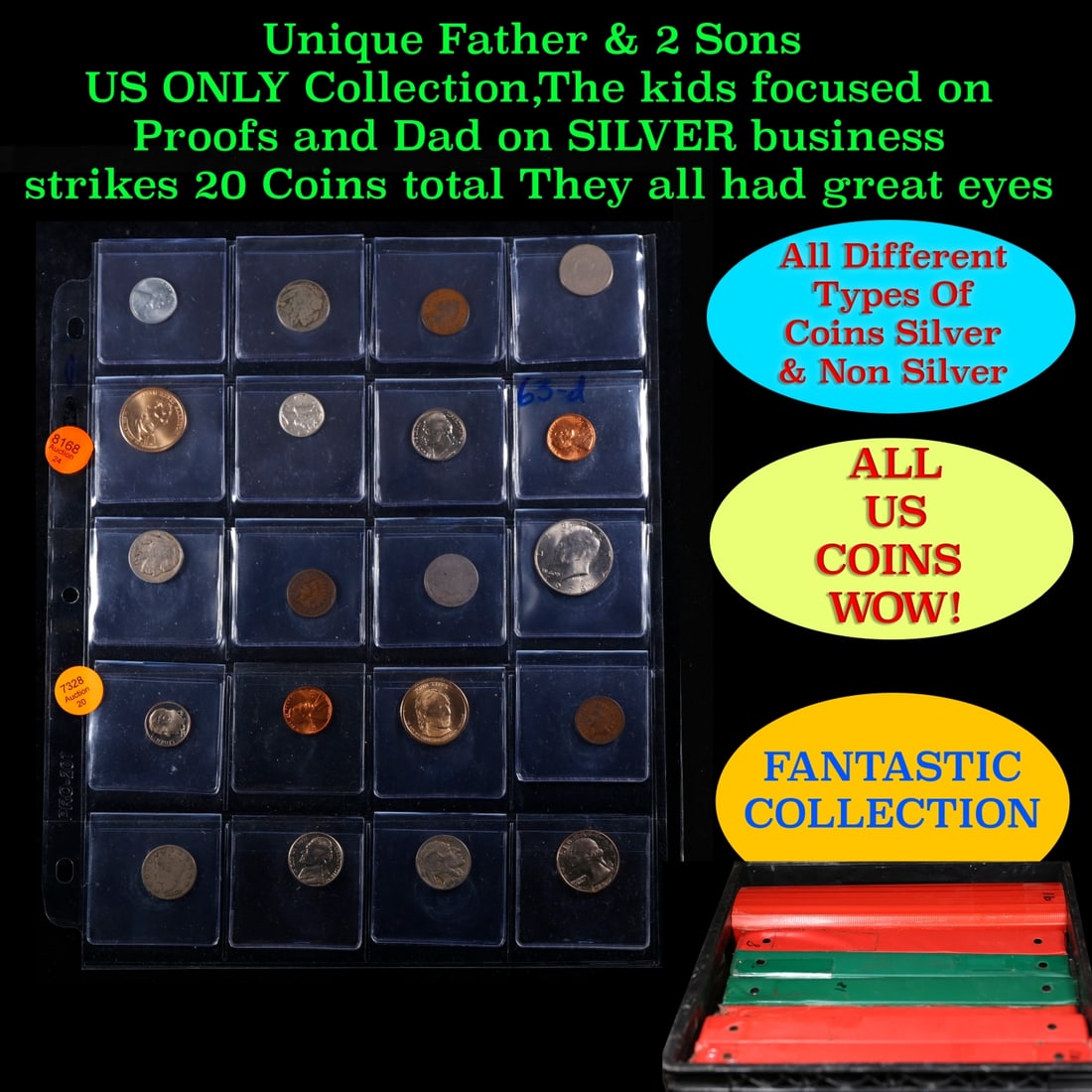 Unique Father & 2 Sons US ONLY Collection,The kids focused on Proofs and Dad on SILVER business: Unique Father & 2 Sons US ONLY Collection,The kids focused on Proofs and Dad on SILVER business strikes 20 Coins total They all had great eyes. We have received a huge collection of over 10 thousand U