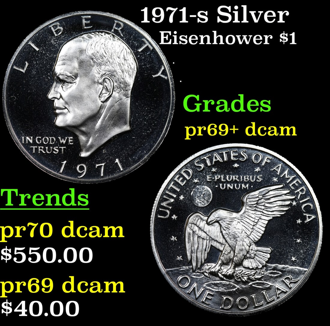 1971-s Silver Proof Eisenhower Dollar 1 Grades GEM++ Proof Deep Cameo (1 of 3)