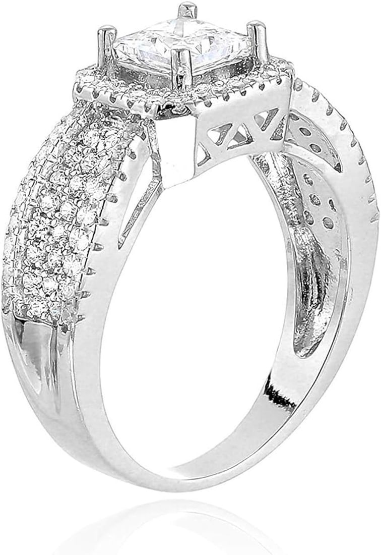Decadence Sterling Silver 5mm Princess Cut Engagement Ring With Indented Pave Band Size 7 (1 of 3)