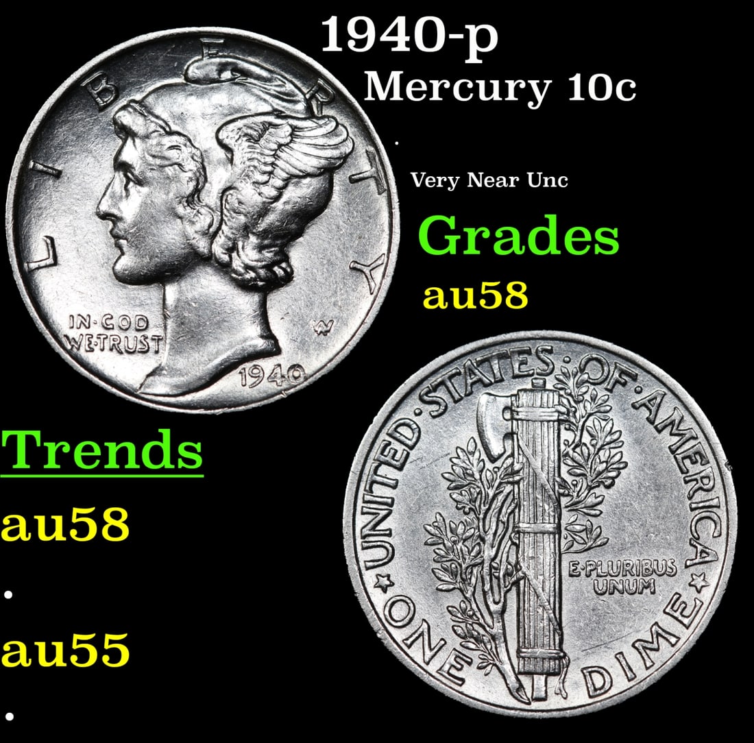 1940-p Mercury Dime 10c Grades Choice AU/BU Slider (1 of 3)