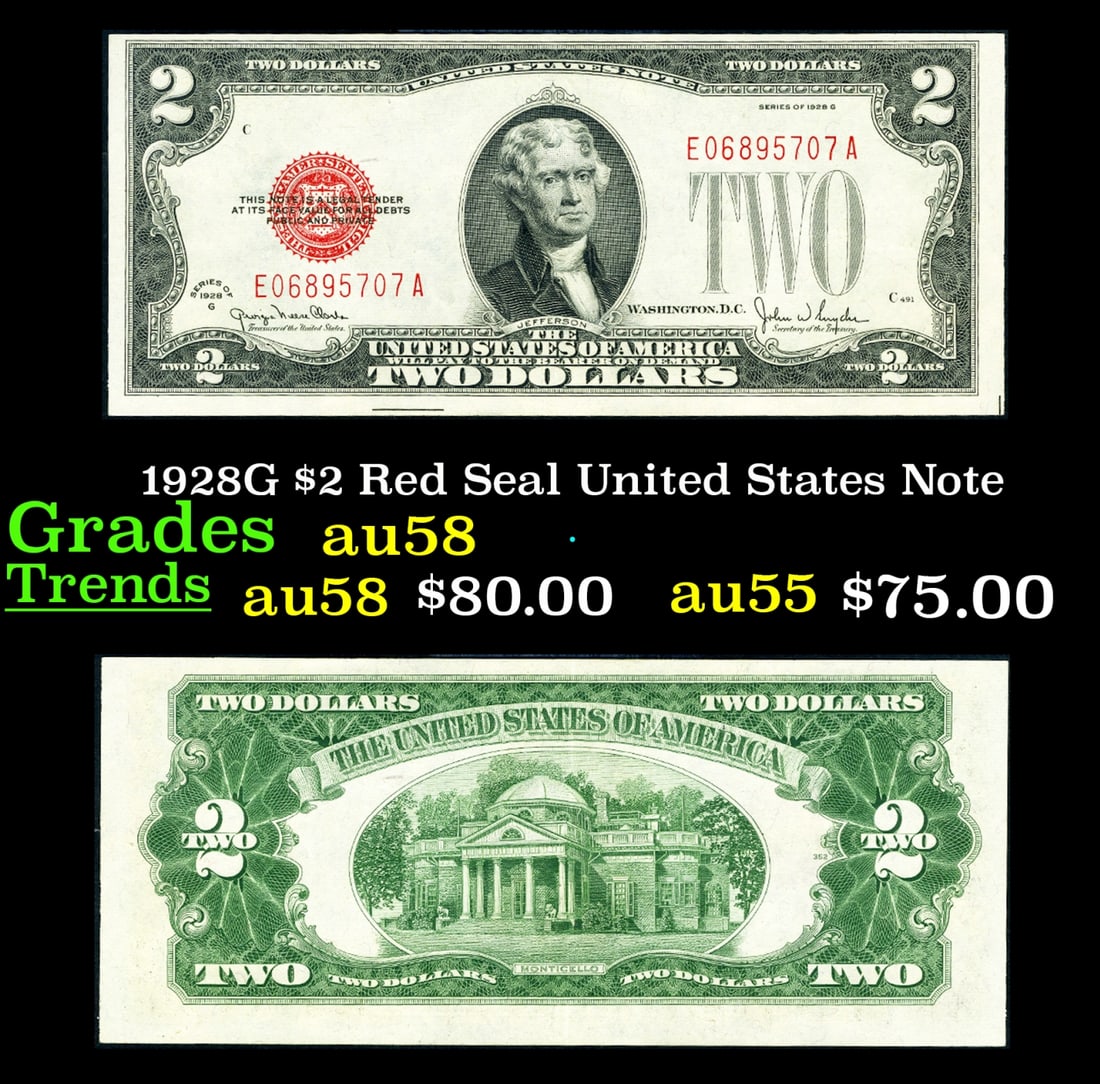 1928G $2 Red Seal United States Note Grades Choice AU/BU Slider (1 of 3)