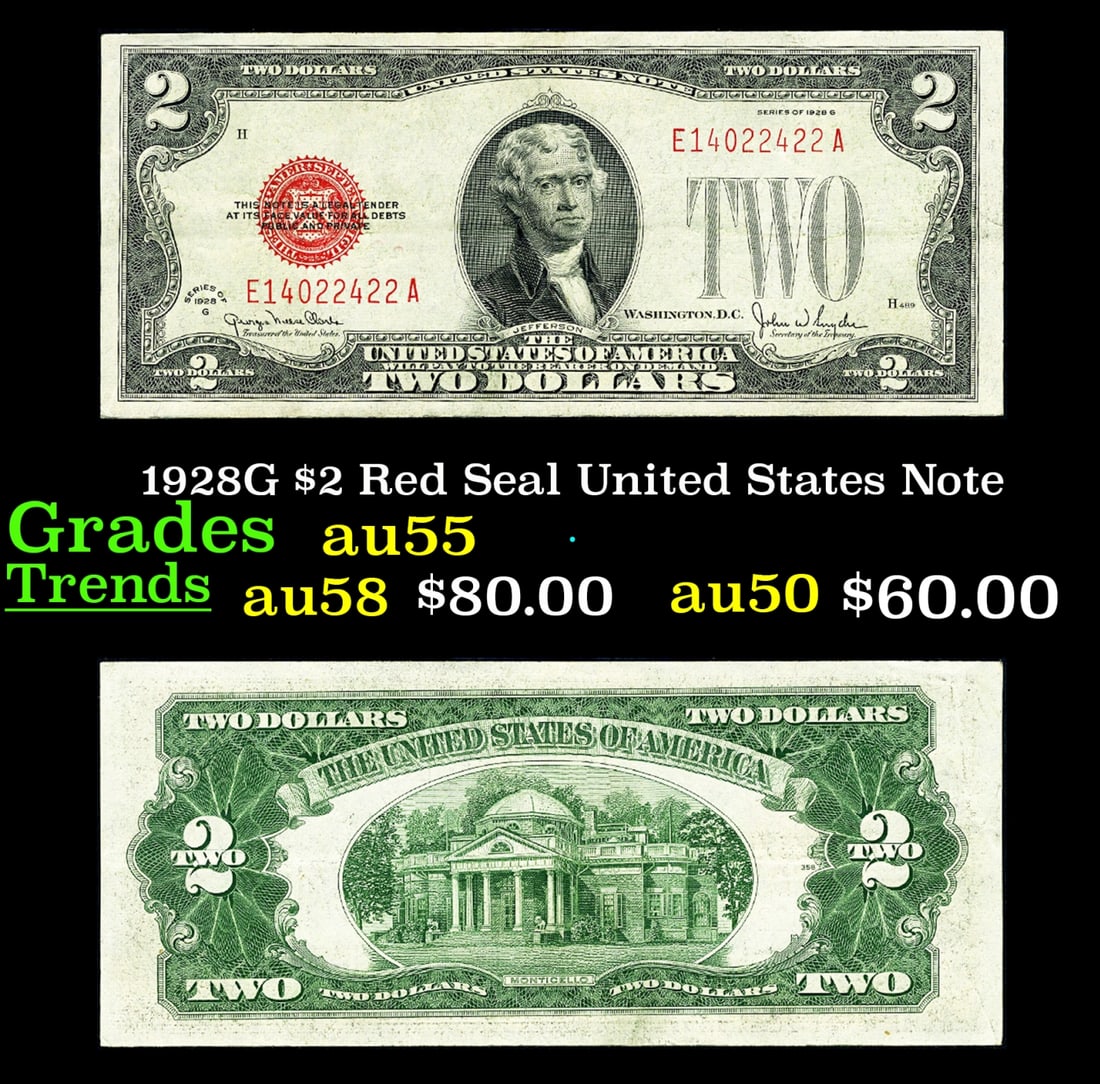 1928G $2 Red Seal United States Note Grades Choice AU (1 of 3)