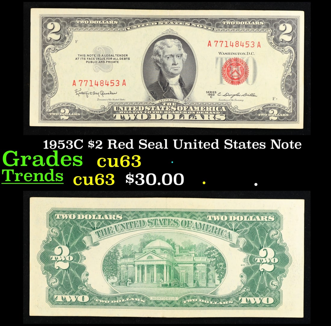 1953C $2 Red Seal United States Note Grades Select CU (1 of 3)