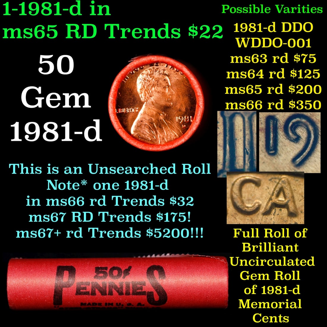 BU Shotgun Lincoln 1c roll, 1981-d 50 pcs Dunbar Wrapper 50c: BU Shotgun Lincoln 1c roll, 1981-d 50 pcs Dunbar Wrapper 50c. BU Shotgun Lincoln 1c roll, 1981-d 50 pcs Dunbar Wrapper 50c 15.