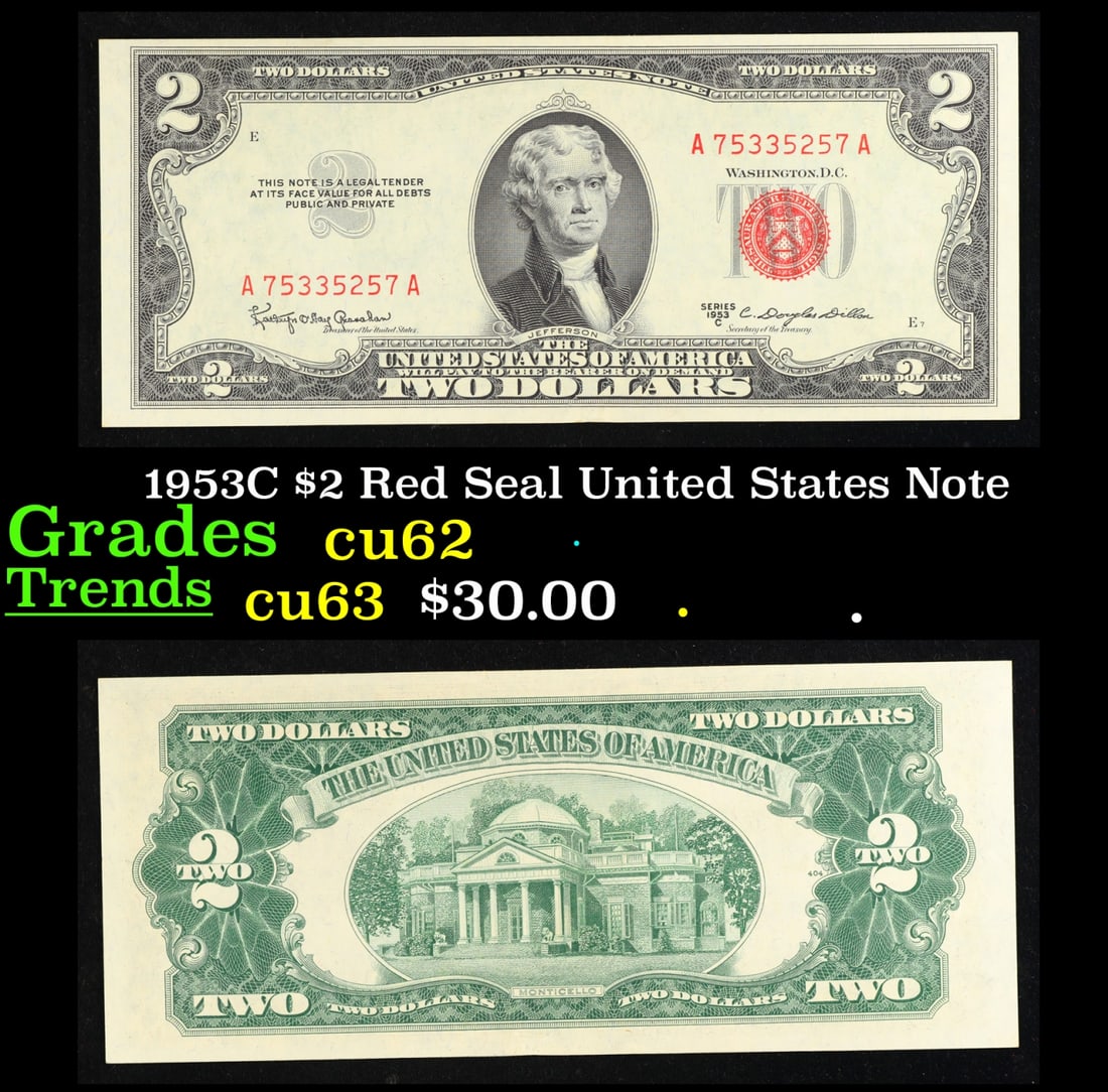 1953C $2 Red Seal United States Note Grades Select CU (1 of 3)