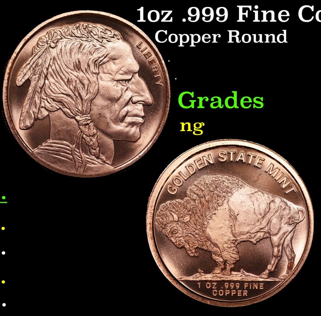 1oz .999 Fine Copper Bullion Round - Buffalo Nickel Style (1 of 3)