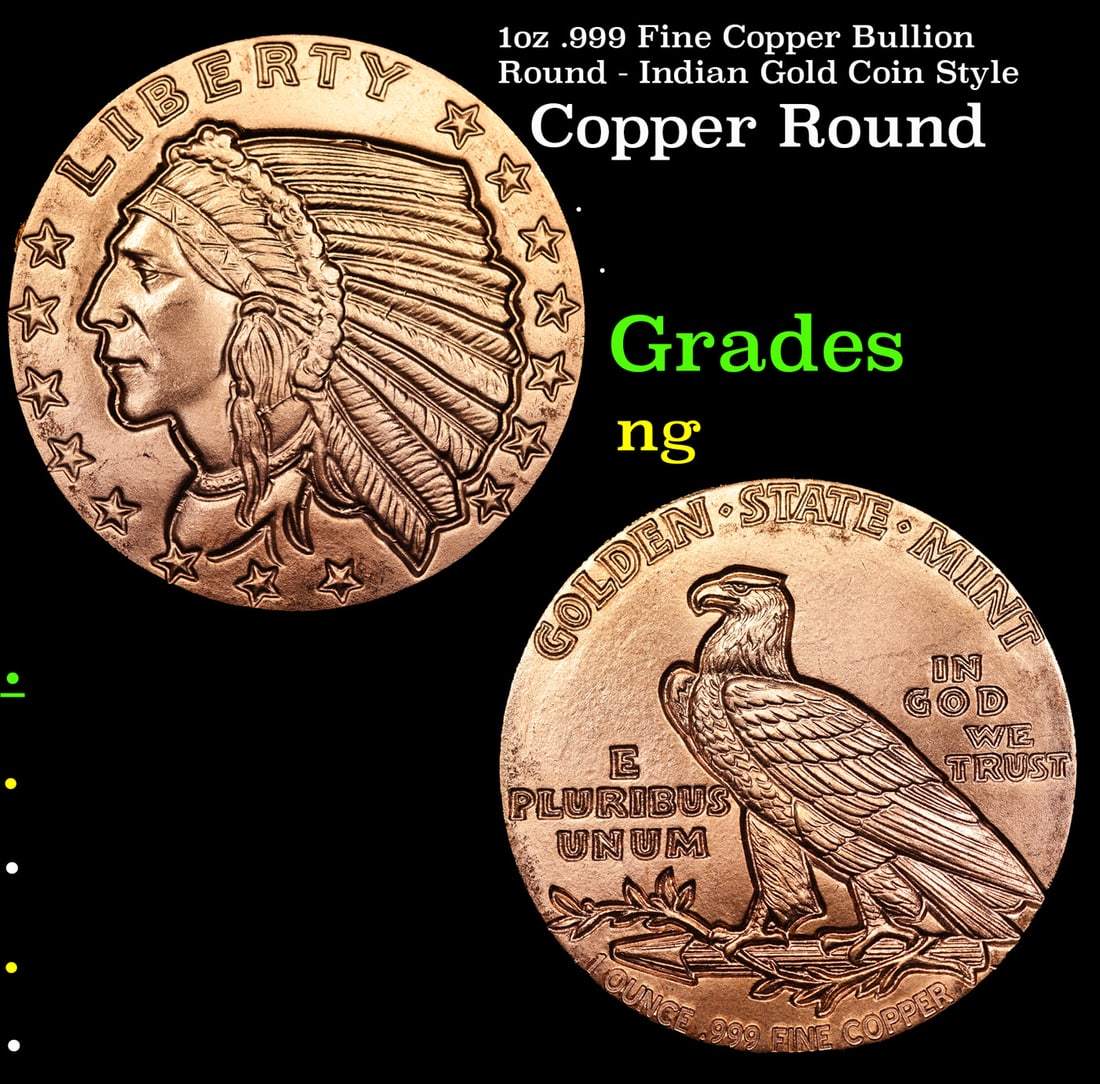 1oz .999 Fine Copper Bullion Round - Indian Gold Coin Style (1 of 3)
