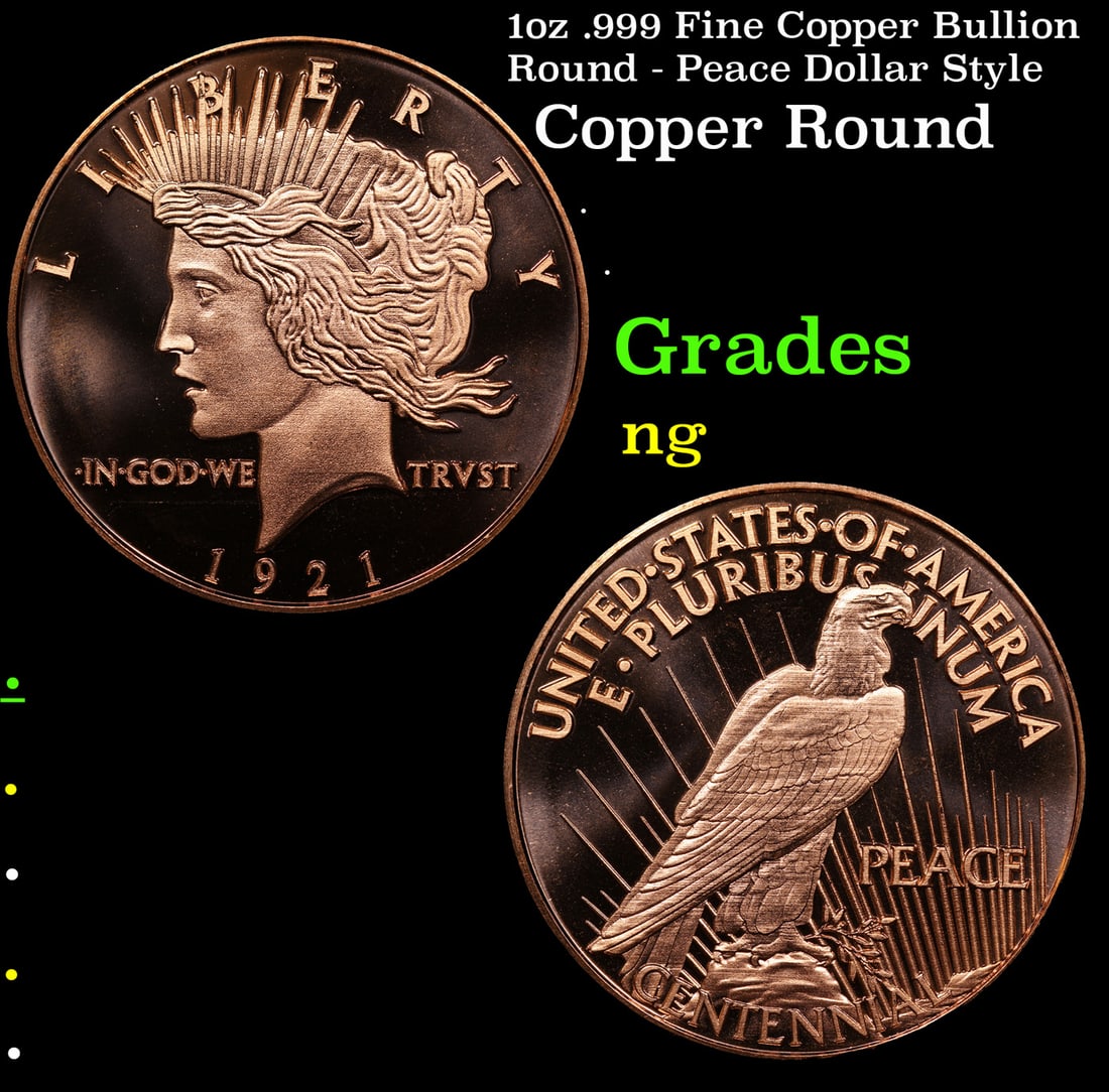 1oz .999 Fine Copper Bullion Round - Peace Dollar Style (1 of 3)