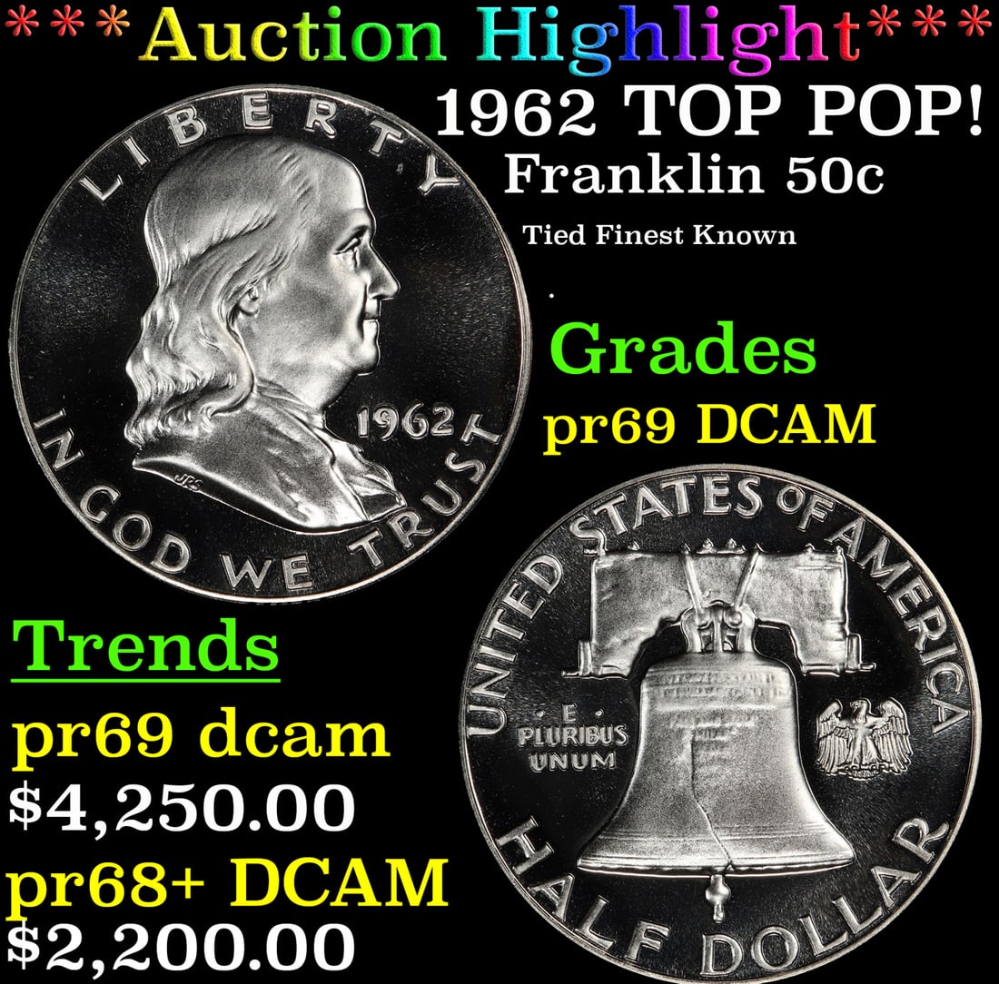 ***Major Highlight*** 1962 Proof Franklin Half Dollar TOP POP! 50c pr69 DCAM SEGS (fc) (1 of 3)