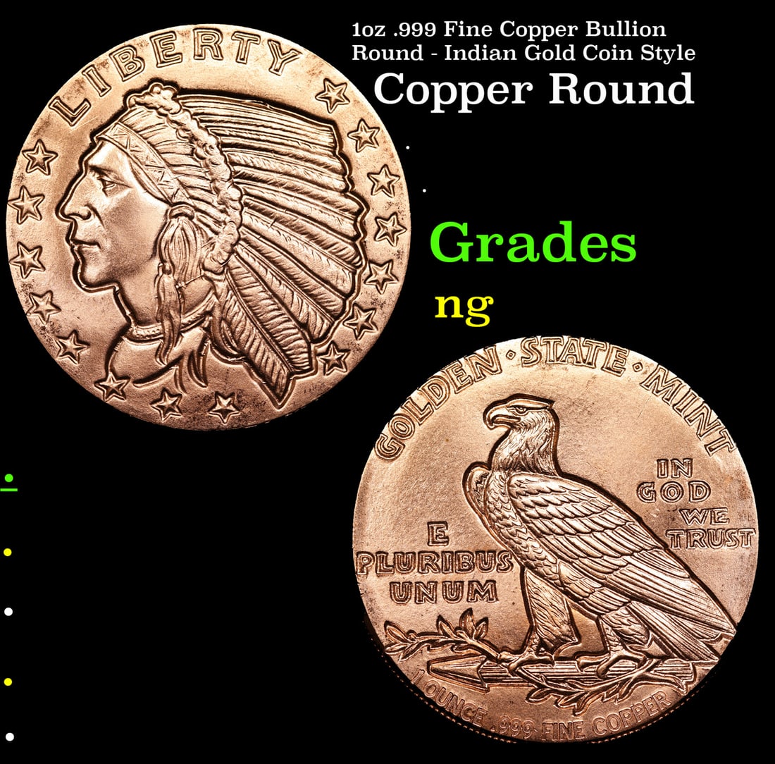 1oz .999 Fine Copper Bullion Round - Indian Gold Coin Style (1 of 3)
