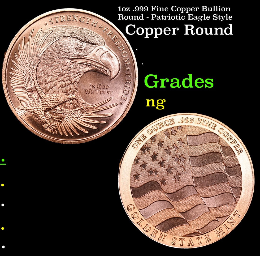 1oz .999 Fine Copper Bullion Round - Patriotic Eagle Style (1 of 3)