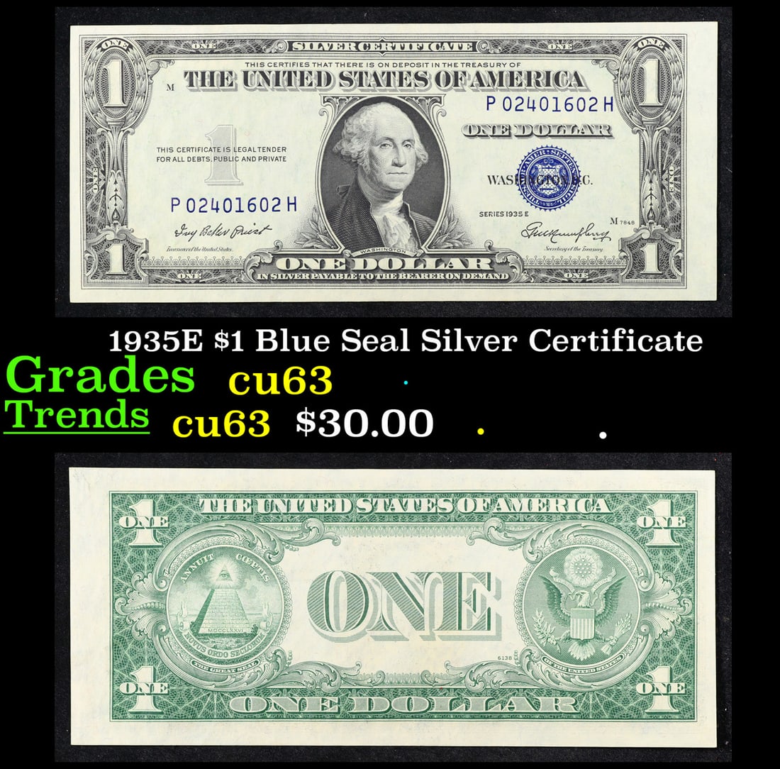1935E $1 Blue Seal Silver Certificate Grades Select CU (1 of 3)
