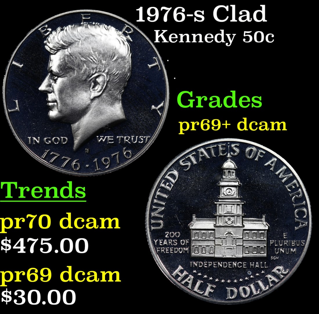 1976-s Clad Proof Kennedy Half Dollar 50c Grades GEM++ Proof Deep Cameo (1 of 3)