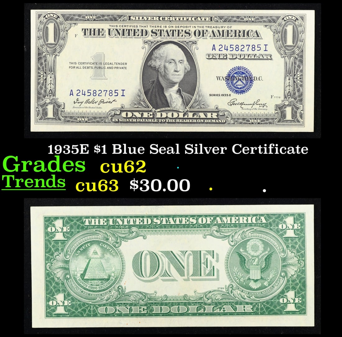 1935E $1 Blue Seal Silver Certificate Grades Select CU (1 of 3)