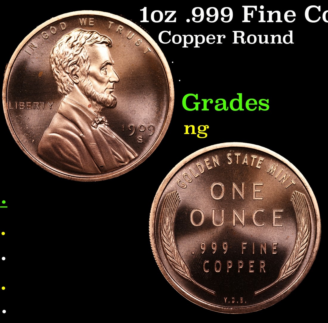 1oz .999 Fine Copper Bullion Round - Lincoln Wheat Penny Style: 1oz .999 Fine Copper Bullion Round - Lincoln Wheat Penny Style.