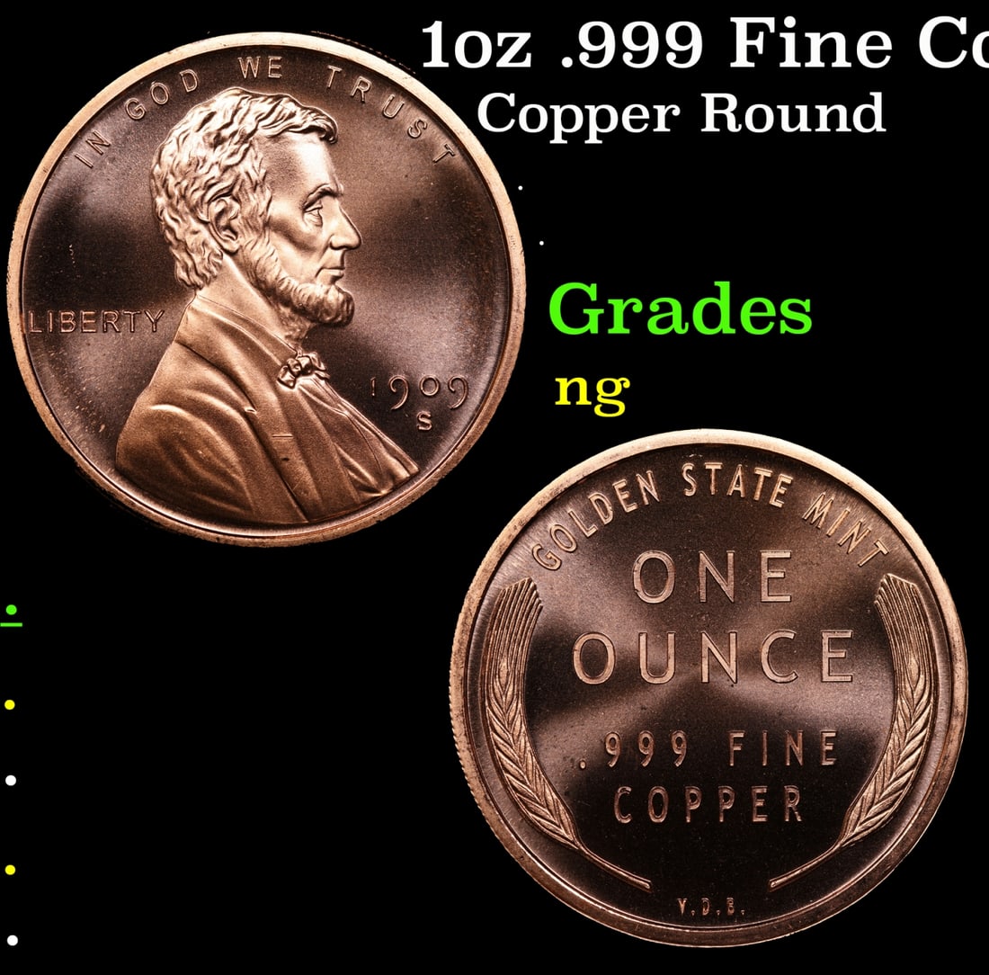 1oz .999 Fine Copper Bullion Round - Lincoln Wheat Penny Style: 1oz .999 Fine Copper Bullion Round - Lincoln Wheat Penny Style.