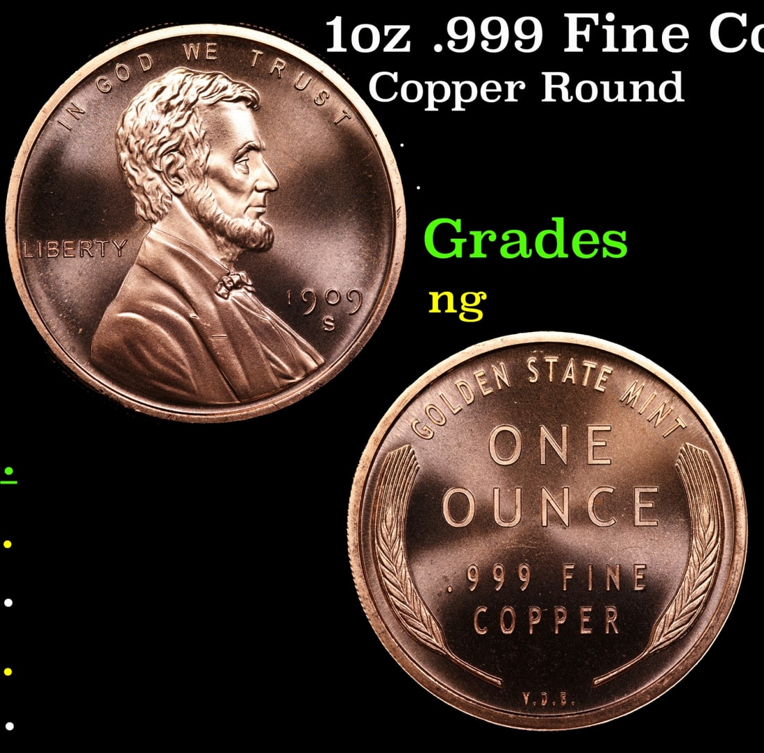 1oz .999 Fine Copper Bullion Round - Lincoln Wheat Penny Style: 1oz .999 Fine Copper Bullion Round - Lincoln Wheat Penny Style.