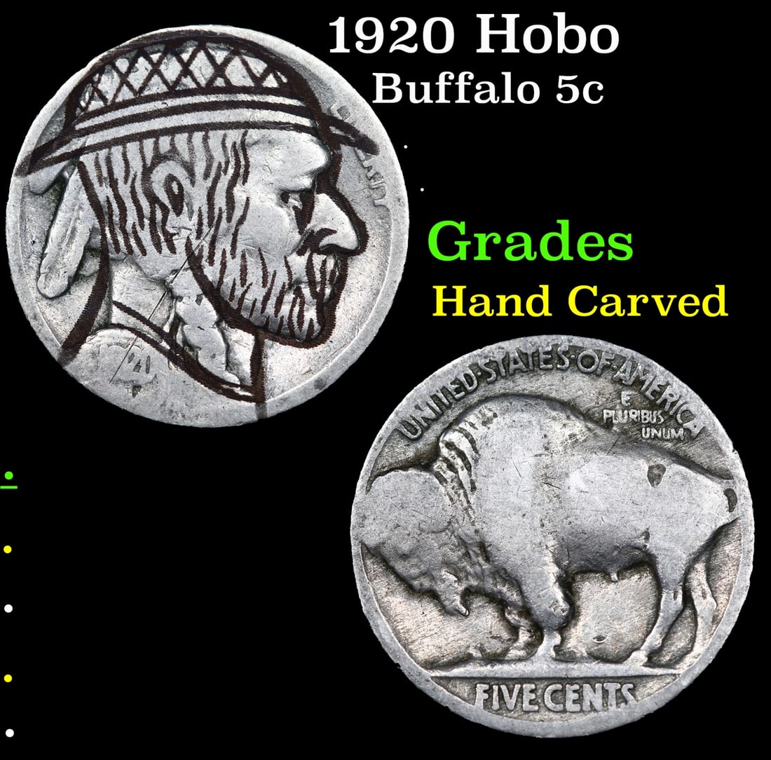 1920 Hobo Buffalo Nickel 5c Grades Hand Carved (1 of 3)
