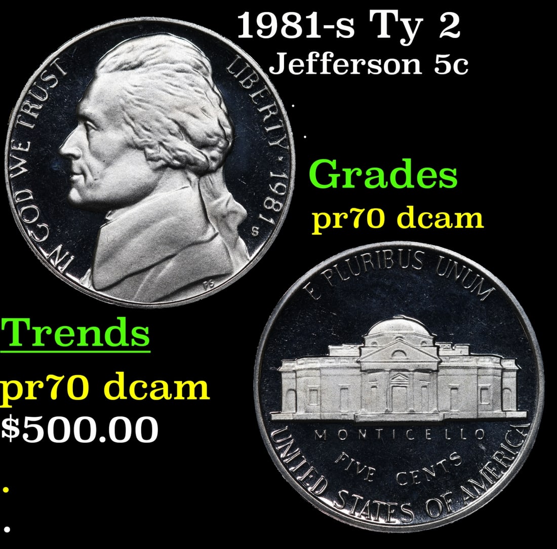 1981-s Ty 2 Proof Jefferson Nickel 5c pr70 dcam SEGS (1 of 3)