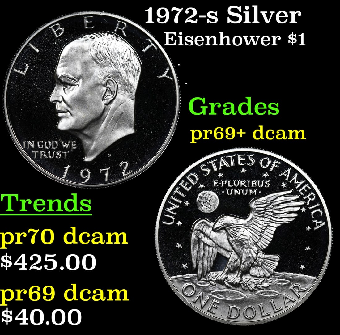 1972-s Silver Proof Eisenhower Dollar 1 Grades GEM++ Proof Deep Cameo (1 of 3)