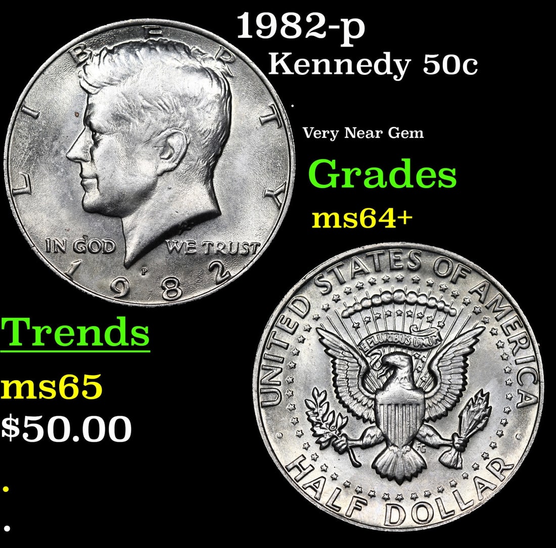 1982-p Kennedy Half Dollar 50c Grades Choice+ Unc (1 of 3)