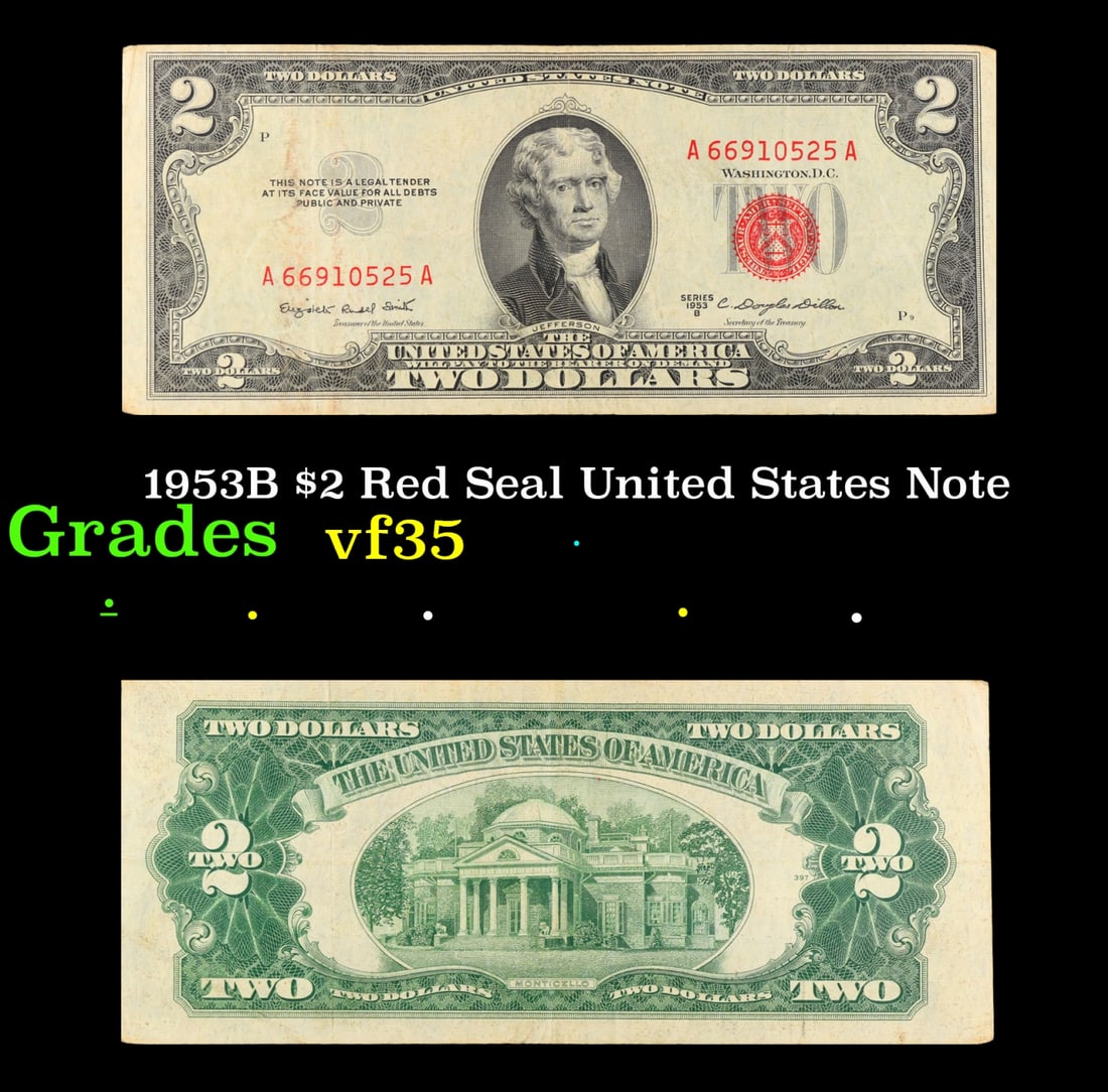 1953B $2 Red Seal United States Note Grades vf++ (1 of 3)