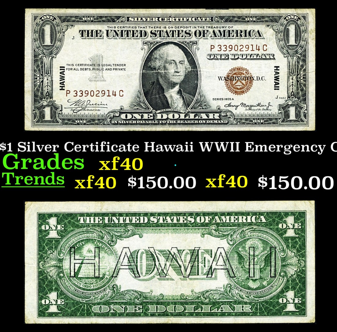 1935A $1 Silver Certificate Hawaii WWII Emergency Currency Grades xf: 1935A $1 Silver Certificate Hawaii WWII Emergency Currency Grades xf. FR-2300 Signatures of Julian & Morgenthau WWII Emergency Currency. It was the darkest days of World War II, just after Pearl Harbo