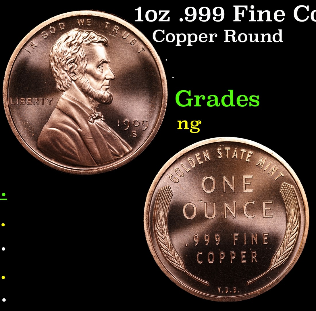 1oz .999 Fine Copper Bullion Round - Lincoln Wheat Penny Style: 1oz .999 Fine Copper Bullion Round - Lincoln Wheat Penny Style.
