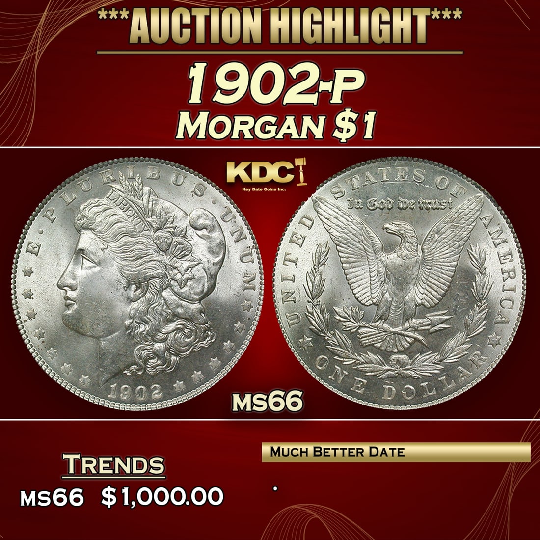 ***Major Highlight*** 1902-p Morgan Dollar $1 GEM+ Unc USCG (fc) (1 of 5)