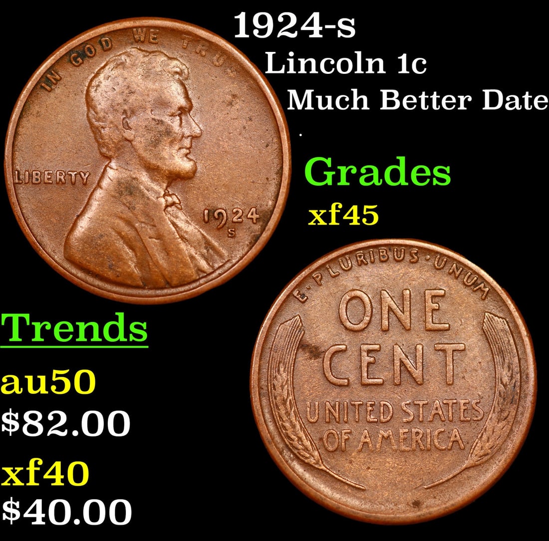 1924-s Lincoln Cent 1c Grades xf+ (1 of 3)