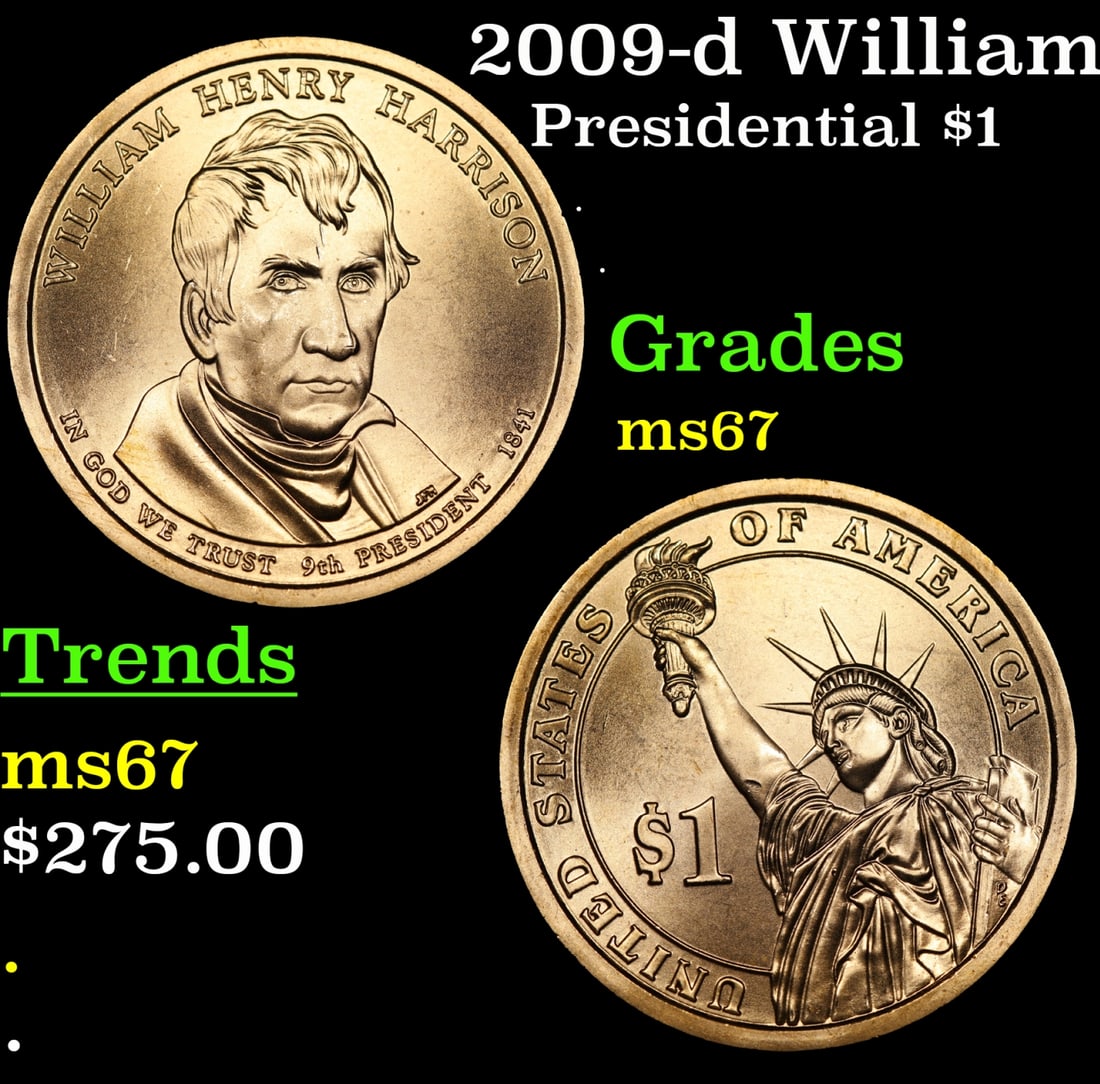 2009-d William Henry Harrison Position-A Presidential Dollar $1 ms67 SEGS: 2009-d William Henry Harrison Position-A Presidential Dollar $1 ms67 SEGS.
