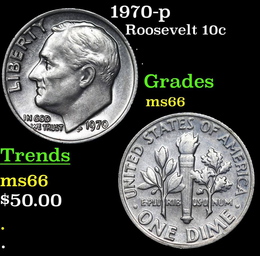 1970-p Roosevelt Dime 10c Grades GEM+ Unc (1 of 3)
