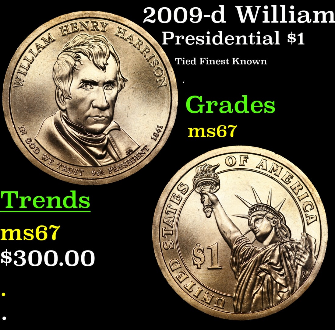 2009-d William Henry Harrison Position A Presidential Dollar TOP POP! 1 Graded ms68+ By SEGS: 2009-d William Henry Harrison Position A TOP POP! Presidential Dollar 1 Graded ms68+ By SEGS.