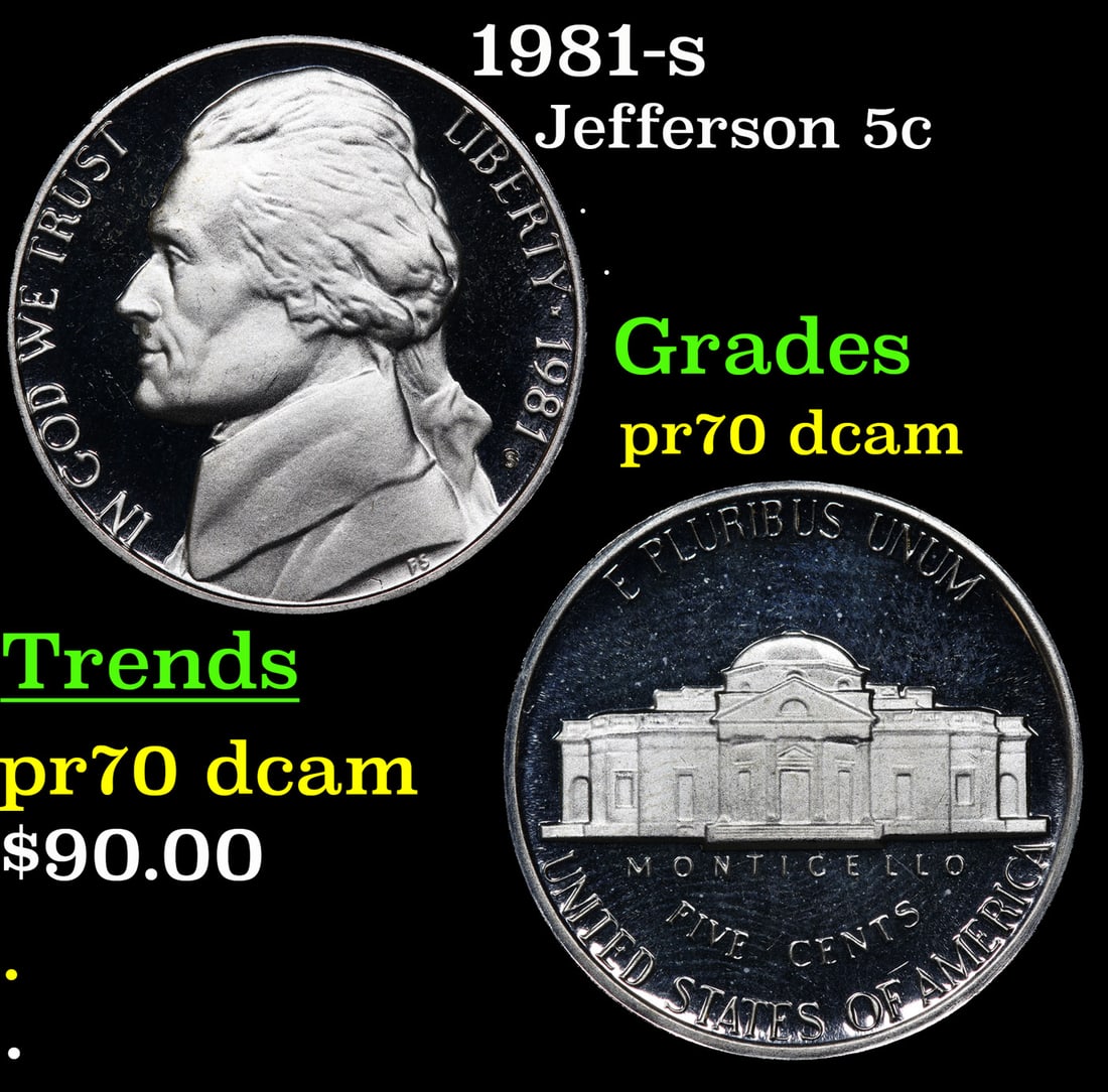 1981-s Proof Jefferson Nickel 5c pr70 dcam SEGS (1 of 3)