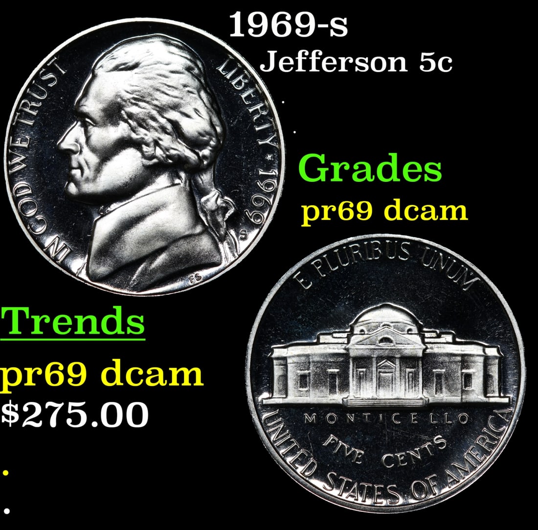 1969-s Proof Jefferson Nickel 5c Grades GEM++ Proof Deep Cameo (1 of 3)
