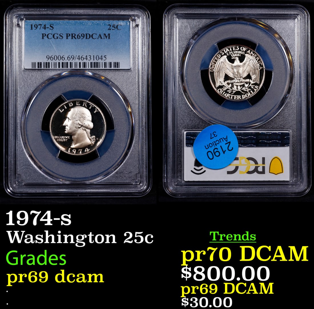 ***Auction Highlight*** 1974-s Proof Washington Quarter 25c pr69 dcam PCGS (fc) (1 of 3)