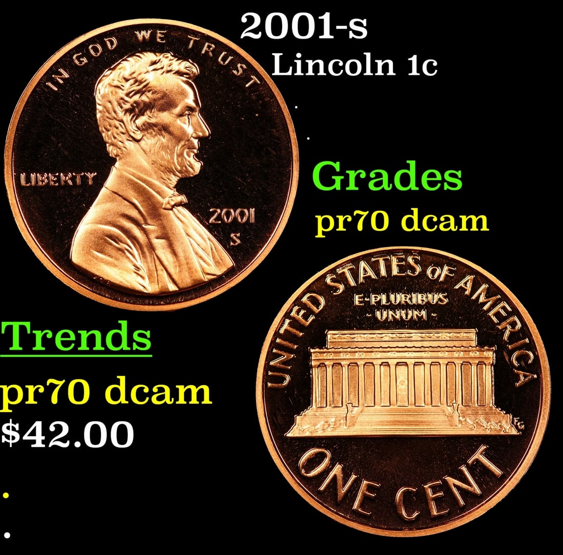 2001-s Proof Lincoln Cent 1c Grades GEM++ Proof Deep Cameo: 2001-s Lincoln Cent 1c Grades GEM++ Proof Deep Cameo.