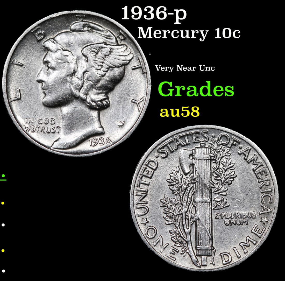 1936-p Mercury Dime 10c Grades Choice AU/BU Slider (1 of 3)