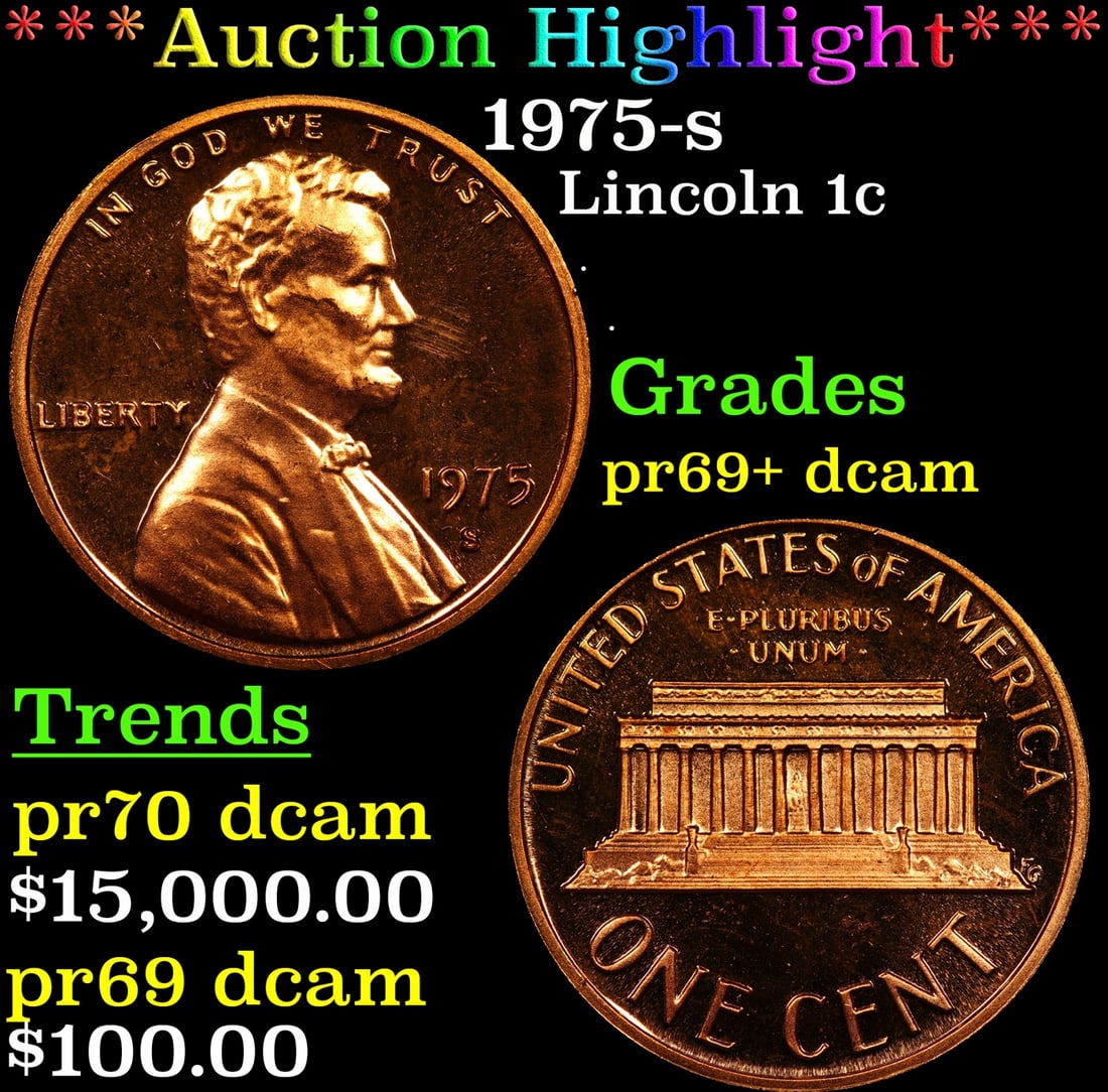 ***Auction Highlight*** 1975-s Proof Lincoln Cent 1c Grades GEM++ Proof Deep Cameo USCG (fc) (1 of 3)