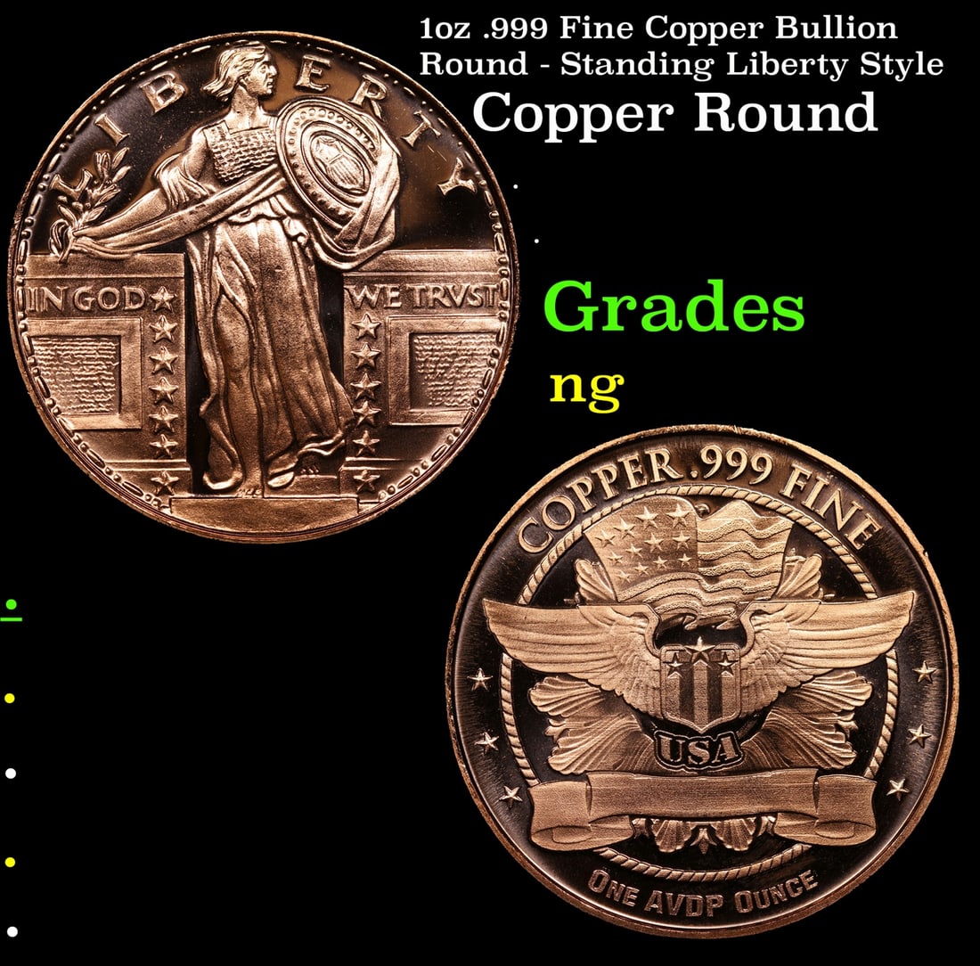 1oz .999 Fine Copper Bullion Round - Standing Liberty Style (1 of 3)