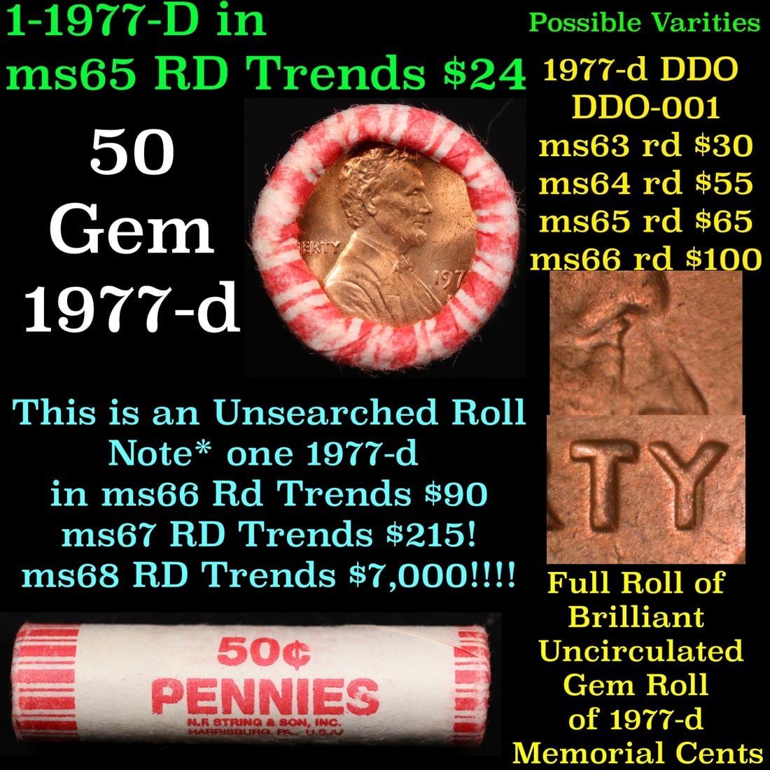 BU Shotgun Lincoln 1c roll, 19737-d 50 pcs Bank Wrapper 50c: BU Shotgun Lincoln 1c roll, 19737-d 50 pcs Bank Wrapper 50c.