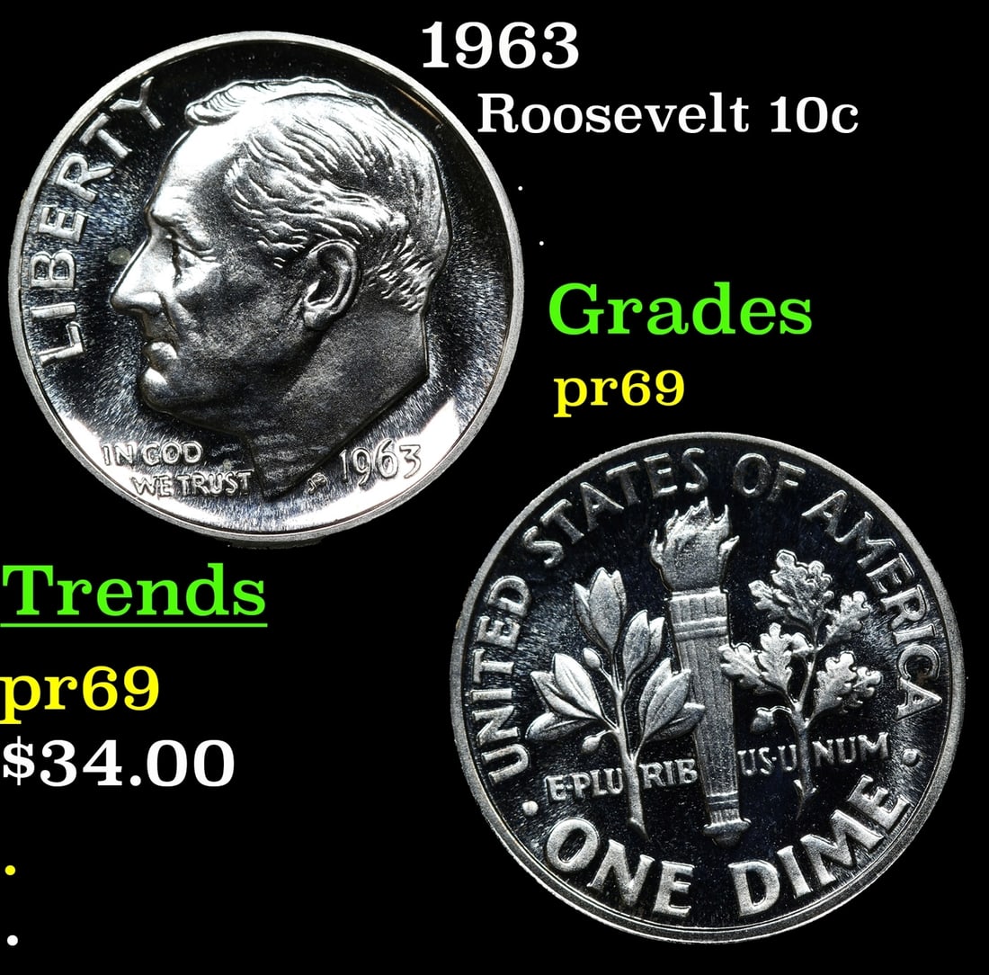1963 Proof Roosevelt Dime 10c Grades GEM++ Proof (1 of 3)