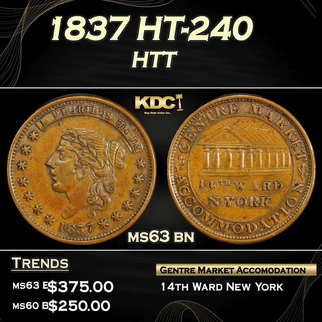 1837 Hard Times Token HT-240 1c Grades Select Unc BN (1 of 4)