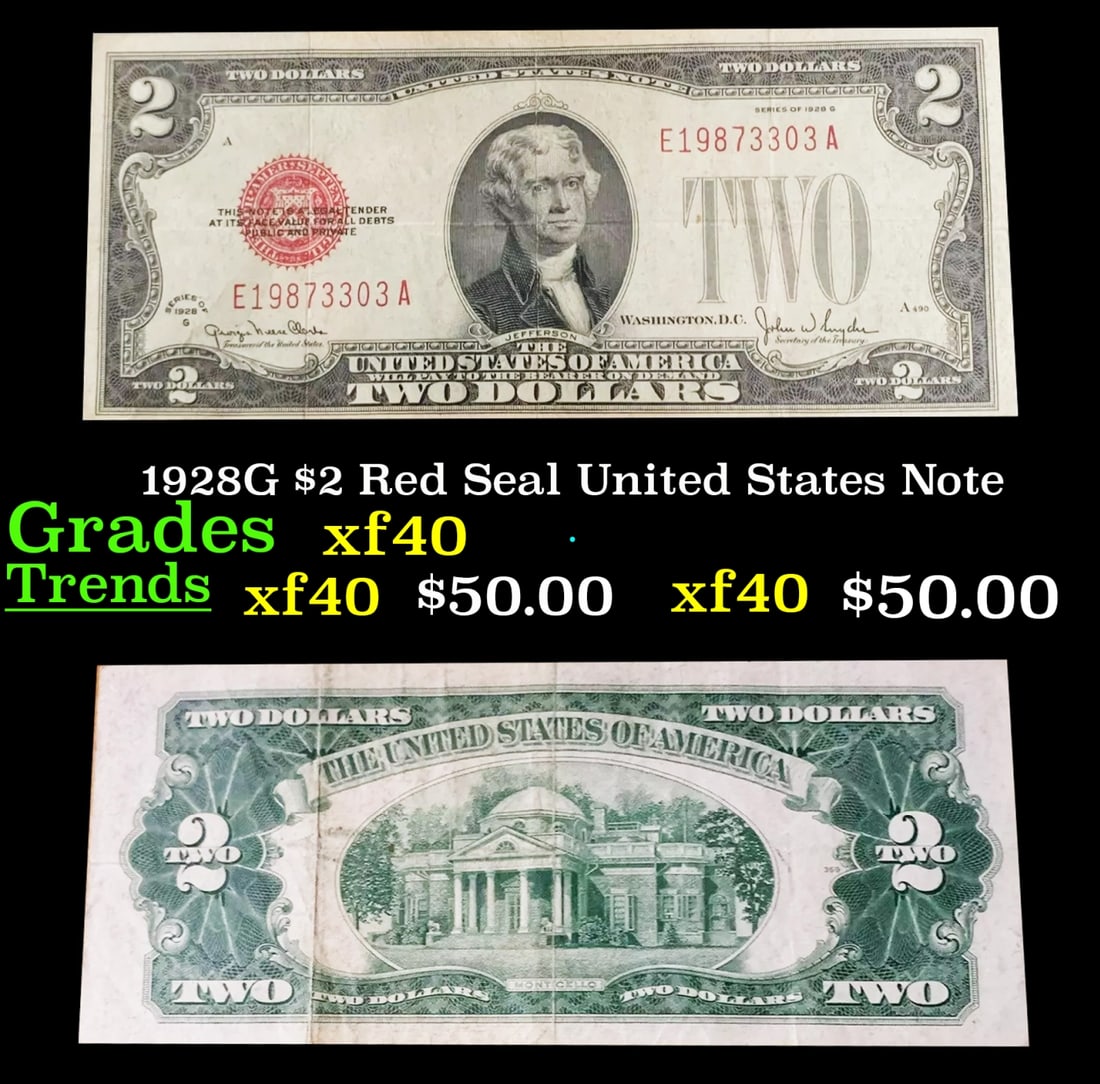 1928G $2 Red Seal United States Note Grades xf (1 of 3)