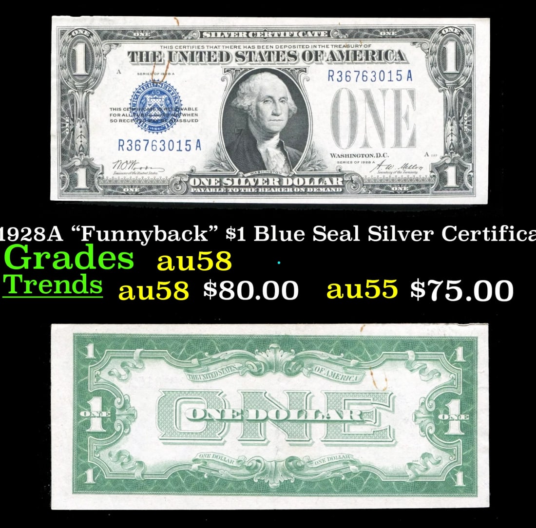 1928A "Funnyback" $1 Blue Seal Silver Certificate Grades Choice AU/BU Slider (1 of 3)