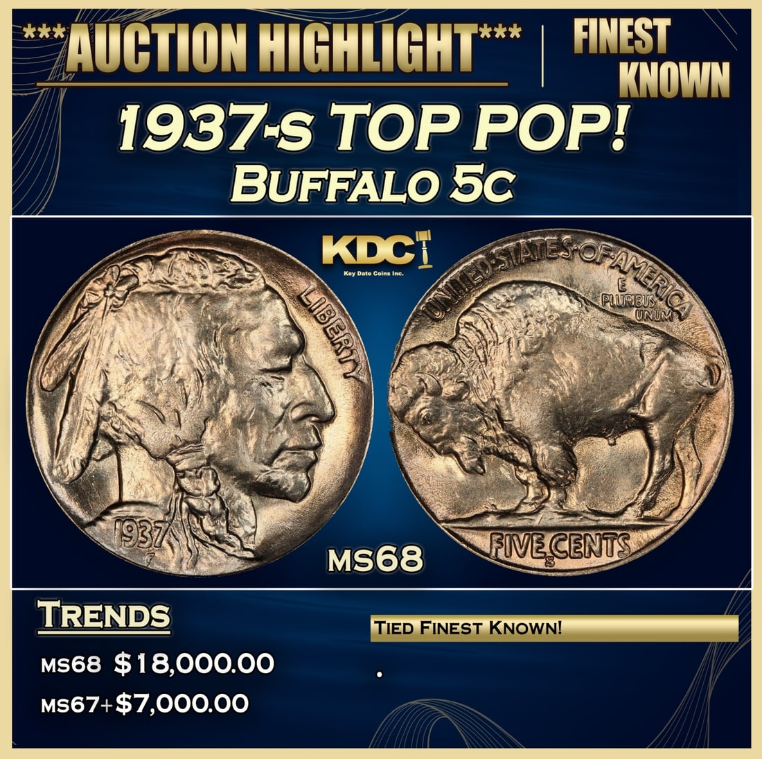 ***Major Highlight*** 1937-s Buffalo Nickel TOP POP! 5c ms68 SEGS (fc) (1 of 5)