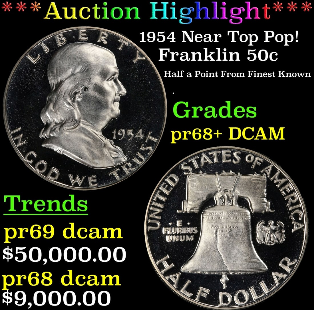 ***Major Highlight*** 1954 Proof Franklin Half Dollar Near Top Pop! 50c pr68+ DCAM SEGS (fc) (1 of 3)